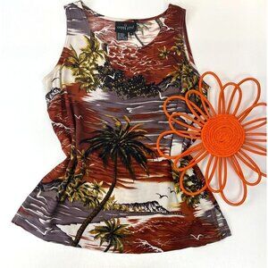 Carole Little Vintage Sleeveless tropical Hawaiian Blouse Boxy Fit MED Boho